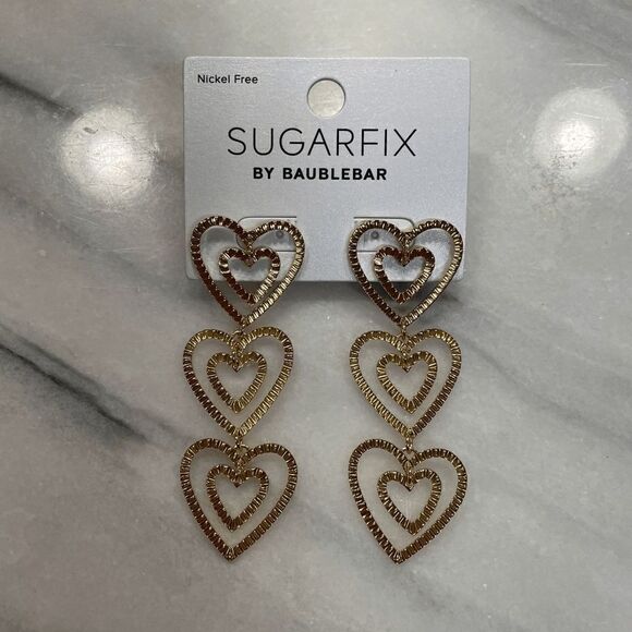 5/$25 Sugarfix by Baublebar Stacked Gold Heart Drop Earrings - Picture 1 of 2